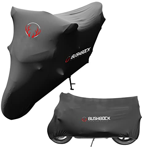 BUSHBOCK Premium Bâche BUSHBOCK® Premium Bâche d'intérieur pour Moto, Protection Contre la poussière, Tissu élastique en Velours Respirant (ML, Noir)