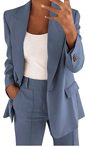 Damkostym, elegant för bröllop, kvinnor, 2-delad outfits, kostymer, set, långärmad, knappblazer, med hög midja, overall för affärsarbete, byxkostym, tvådelad dam, festlig