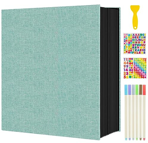 Boic Self Adhesive Photo Album Magnetic Scrapbook 40 Black Pages, Linen Vintage Scrap Book Memory Book, Birthday Gifts Wedding Anniversary Presents (Green)
