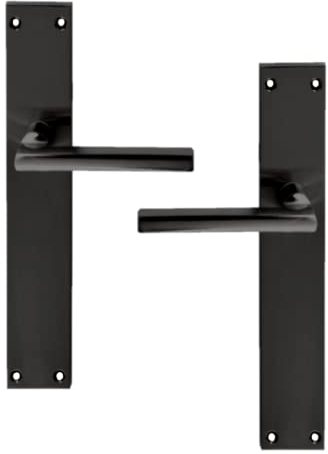 AZERODESIGN- Manillas Puertas Interior- Manetas Puertas Interior Casa- Juego Manillas Puerta Madera- Color Negro- Roseta Cuadrada de 50x50mm, Cuadrillo de 8mm Mango -Manija 120mm Largo (PLACA LARGA)
