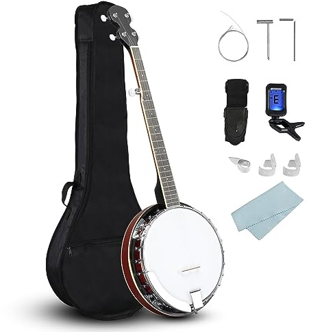 Ktaxon 5 String Banjo, Full-Size Left/Right Handed Banjo 5 Strings Set with Closed Solid Sapele Back & Premium Mahogany Neck & Polished Rich Wood Finish and Portable Bag (Right Hand)
