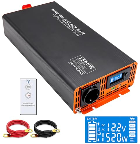 DATOUBOSS Convertisseur 12v 220v 230v Pur Sinus 1500W/3000W Onduleur, Transformateur 12v 220v Voiture Convertisseur de Tension avec écran LCD, Inverter pour RV Voiture, Caravane, Bateau, Camping