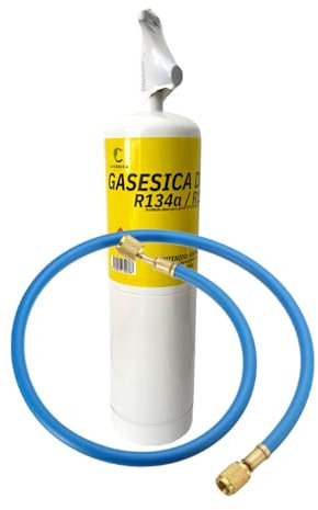 Gas Refrigerante Ecológico Orgánico gasica D2 Pro, Sustituto Directo Compatible con R134A y R12 para Carga A/C Automotriz y Doméstica. Envase de 900g (Equivalente), Válvula y Manómetro Incluidos