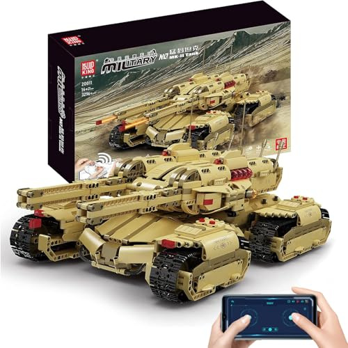 Mould King 20011 Technique Tank Model Building Blocks, 3296 pièces Kit de Technologie pour Adultes et Enfants, réservoir télécommandé avec télécommande et Application Double contrôle