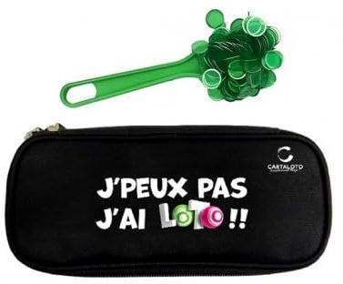 cavernedesjouets Kit Accessoires Loto Bingo 3 en 1 - Trousse + Baton ramasse jetons magnetique + 100 pions aimantes Vert - Set Materiel Jeu + Carte