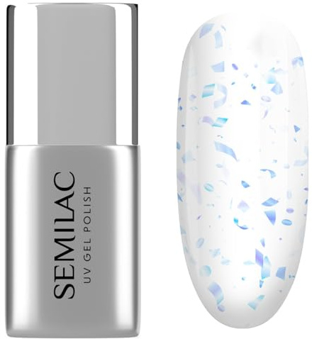 Semilac UV Nagellack Top No Wipe T29 Matte Snow Floe 7ml – Matter Top Coat mit blauen Effektflocken, Winter Look