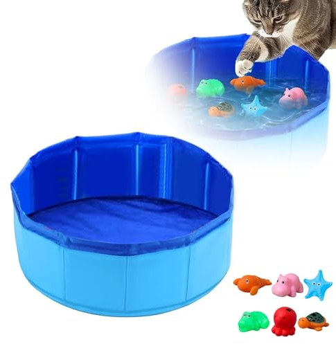 ZOUBAOQ Giocattolo da piscina per gatti con acqua di pesce, piscina portatile per gatti, giocattoli d'acqua per gatti, giocattoli interattivi divertenti per gatti da interni annoiati per giocare senza