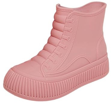 SRTUMEY Garden Boots for Women Women's Rain Slip Casual Shoes Short Ankle Boots Outdoor Fashion Women's Casual Shoes PVC Boots Pink