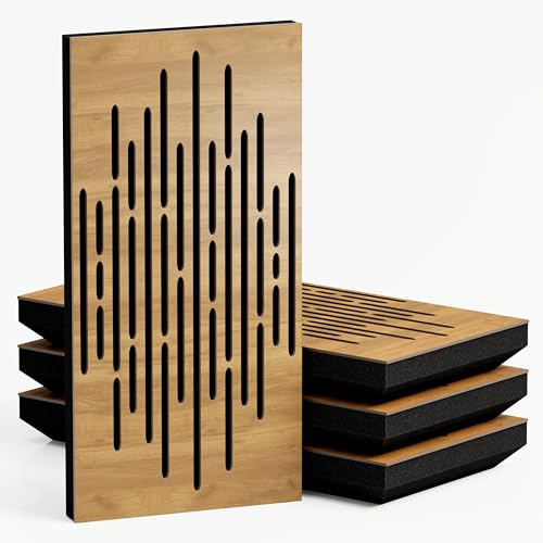 4 Pack — Narrow Sound Absorption-Diffuse Acoustic Panel | 50x25cm | Absorption - Diffusion - Reflection - Soundproofing | Model-Thickness-Color: [WAVE - 33mm | Oak]