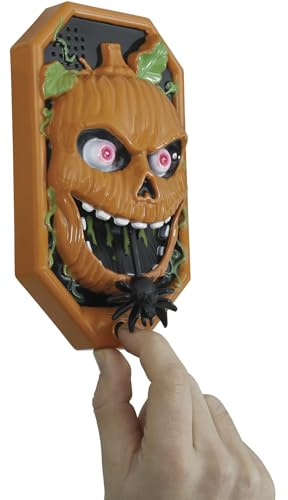 FIESTAS GUIRCA | Pumpa dörrklocka med ljus, ljud och rörelse (20 x 11 cm) - Halloween-dekoration för skrämmande fester - perfekt för skrämmande rekvisita och läskiga scenarier - orange