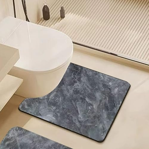 Highdi Alfombra Inodoro en Forma de U, Grano de Piedra Mármol Alfombrilla Inodoro Diatomita Secado Rápido Absorbente Antideslizante Alfombrillas de Baño WC Lavable (Gris Oscuro,50x60cm)