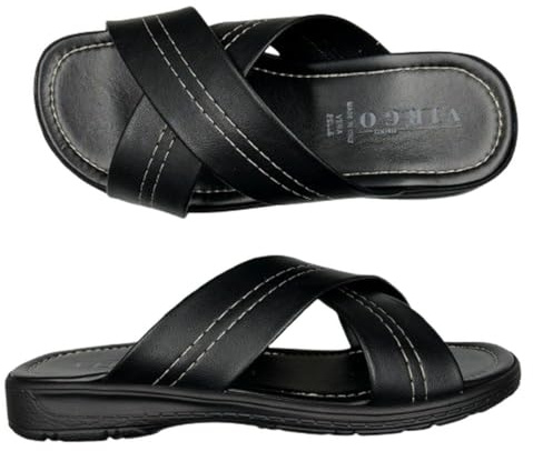 VIRGO FIRENZE Ciabatte Uomo Classiche Pantofole Aperte a Fasce Incrociate Made in Italy Plantare Vera Pelle, Nero, 42