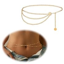 Idota 2 Stück Bauchkette Gold für Frauen Mehrschichtig Gürtel Bauchkette Verstellbare Hüftkette Taille Kett Belly Chain Sexy Vintage Taillenkette