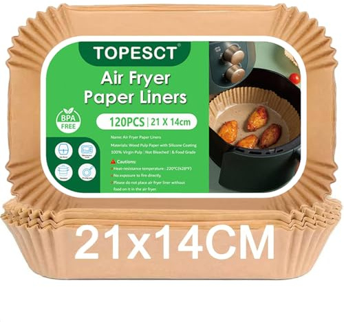 TopEsct Carta Forno Per Friggitrice Ad Aria Calda, Confezione Da 120 Pezzi, Accessori Ninja Double Stack XL, Compatibile Con Ninja AF300EU, AF400EU, SL400EU E Altre Friggitrici Ad Aria (21X14cm)