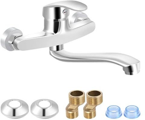 Strixorn Grifo de Cocina de Pared, Grifo de Cocina Giratorio de 360° de Acero Inoxidable, Grifo de Cocina Monomando de Agua fría y Caliente, Grifo de Fregadero, Grifo Mezclador de Cocina