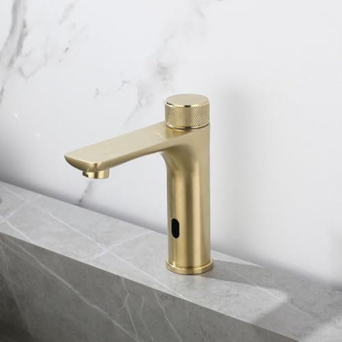 Robinet automatique à capteur infrarouge en acier inoxydable, contrôle de la température, robinet d'évier de salle de bain, mitigeur de lavabo moderne (doré)