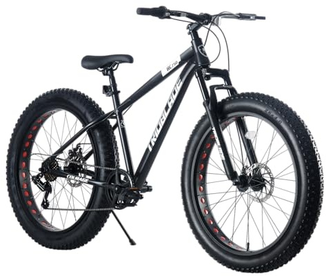 BSETSEL 26 Inch Fat Tyre Wheels Mountain Bike, 7 Speed Gear, Dual Disc-Brake, All-Terrain Bicycle with Front Suspension for Adults Youth Men Women (Black)