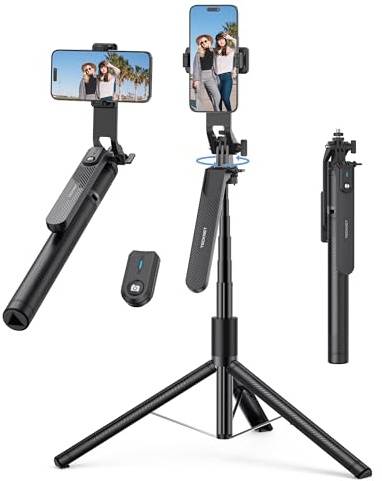 TECKNET Selfie Stick - 180cm Aluminum Extendable 6-in-1 Phone Tripod Stand, Portable Travel Tripod with Wireless Remote, 360° Rotating & Anti-Shake for iPhone/Android/Samsung/Camera