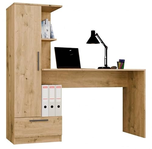 CDF Computertisch Schreibtisch Arbeitstisch Bürotisch Gaming Tisch mit mit hohem Regal und Schublade für Büro Schlafzimmer Jugendzimmer Kinderzimmer Aufbewahrung Dokumente Modern – Eiche Artisan