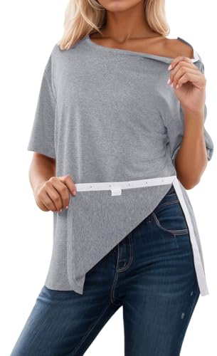 Chemise Post-épaule Chirurgie pour Femme Complète avec Fermeture à Pression Bras épaules Vêtements de Loisirs T-Shirt à Manches Courtes Vêtements de Chimio Détachables