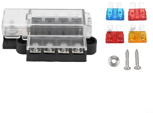 babominimer Caja de fusibles de 4 bandas con soporte de terminal para fusibles ATO ATC, circuito de bloqueo positivo de 12 V 24 V, perno inoxidable M5, 32 V CC 100 A máximo, carcasa negra con cubierta
