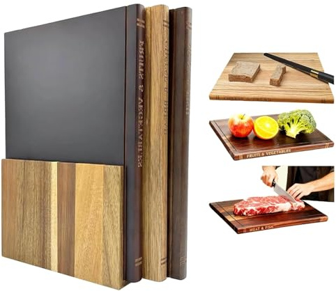 Set di taglieri per libri, tagliere che assomiglia a libri, set di taglieri in legno con supporto, per l'arredamento del bancone della cucina, formaggio, pane, carne, verdure