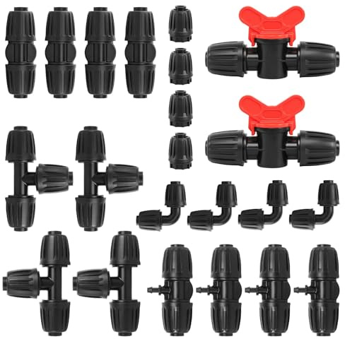 Set di 22 accessori per irrigazione, connettori per tubo a goccia da 1/2 per tubo da 13-16 mm, connettori ad ardiglione per sistema di irrigazione da giardino Micro Drip (nero)