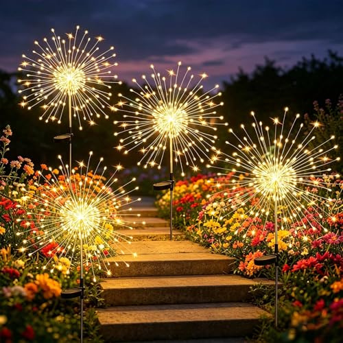 Joycome 4 Piezas 120 LED Luces Solares Exterior Jardin - Blanco Cálido