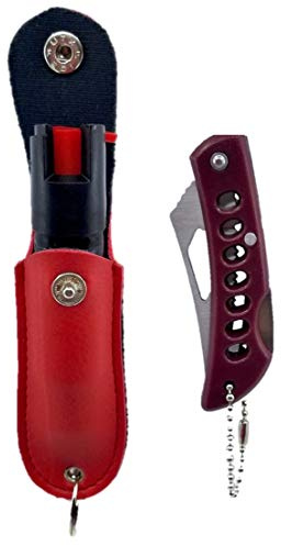 POLICE MAGNUM Red Pepper Spray Keychain Holster Combo Pack- Self Defense Made in The USA - 1/2oz Red Holster Pocket Knife