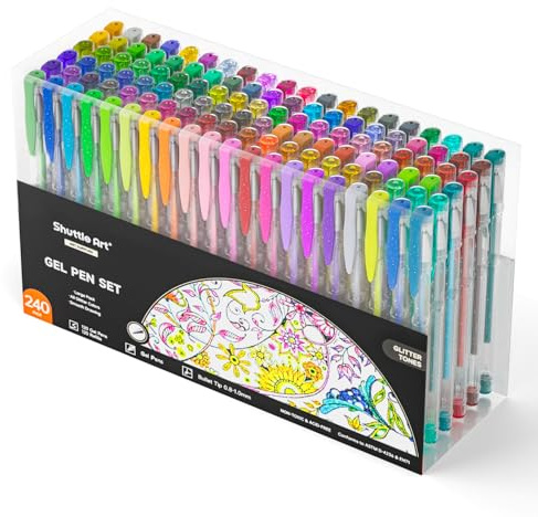 Shuttle Art Paquete de 240 bolígrafos de gel con purpurina, juego de bolígrafos de gel con purpurina de 120 colores con 120 recambios para libros de colorear para adultos, manualidades, garabatear