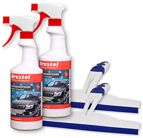 SCHEIBENENTEISER 2x 750 ml + 2x Abzieher mit Doppellippe - bis -70 °C Antifrost Anti-Frost Klarsicht Enteiser Scheibenenteiser Türschlossenteiser Klare Sicht