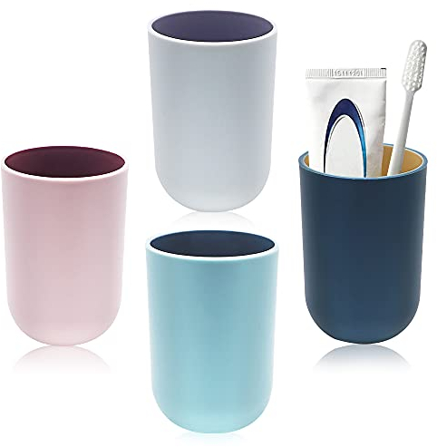 TIE-DailyNec 4PCS Bathroom Toothbrush Cup, Mouthwash Cup, Tooth Brushing Cup, Eco-Friendly Drinking Cup for Water, Coffee, Milk