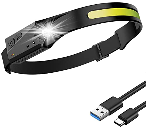 LONGYIFA LED Head Torch Rechargeable, LED Headlamp Running Head Torch Headlight with Motion Sensor Water-Resistant Lightweight Head Flashlight for Running Cycling Camping Dog Walking Fishing Hiking