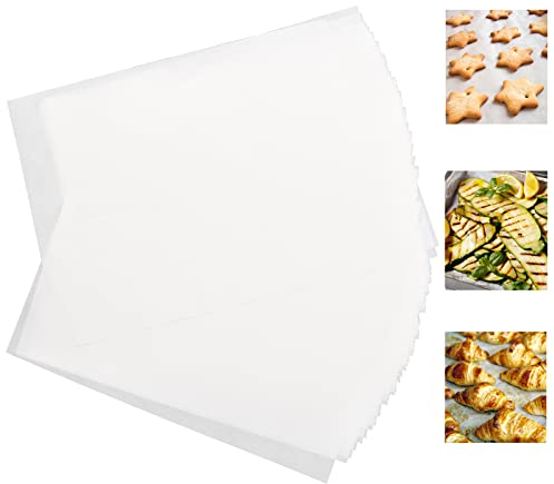 HaWare 200 Pcs Baking Paper Sheet, Precut Parchment Paper for Steaming Cooking Grilling, Healthy& Non-Stick, 40x30 cm, Greaseproof Baking Paper Fit Large Oven Tray for Bread/Meat/Pizza (White)