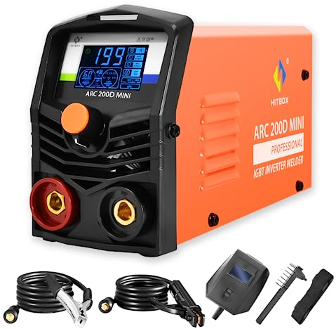 HITBOX 240V Mini ARC Welder 200D ARC Welding Machine Compact Stick Welder IGBT Digital Display LCD Hot Start ARC Force for Welding Working and Electric Working