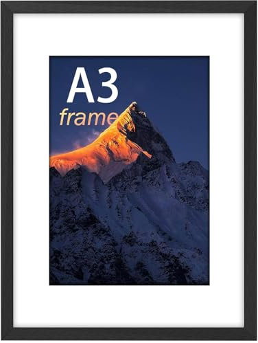 A3 Picture Frame, Wooden A3 Frame, Photo Frame Black with Plexiglass and Mount, Poster Frame with Mount, Puzzle Frames for Tabletop or Wall Hanging, Black