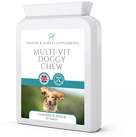 Forever & Always dog vitamins and supplements | 120 x Chicken flavour dog multivitamin Supplements | Contains wide range of Minerals & Vitamins including A, C & E | Made in UK & 100% Human Grade