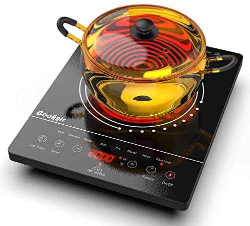 Ceramic Hob Cooksir, Electric Ceramic Hob with LED Touch Screen, 2000W Single Cooking Zone Electric Cooktop with 4-Hours Timer, Safety Lock, Residual Heat Indicator