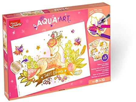 Maped CREATIV Aqua'Art - Animali della foresta - Attività ad acquerello per bambini - Colorare con matite acquerellabili + pennello - 5 poster effetto metallico da colorare e personalizzare - Adatto