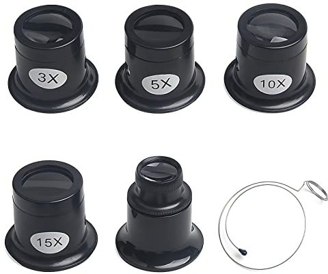 HENGBIRD Uhrmacherlupe 3x/5x/10x/15x/20x Juwelierlupe Mit Lupe Stahlring, Uhrmacher Auge Okular, Lupenbrille Monokular uhrmacher Lupe augenlupe für Schmuck,Diamanten,Uhr Hobby,Schmuck,Uhrmacher