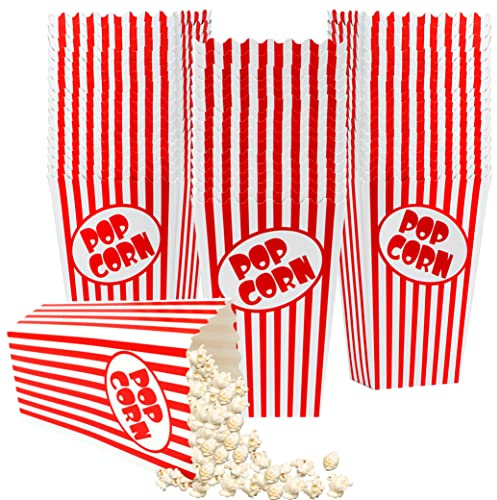 ZAYNUM Popcorn-Boxen für Party, 14 cm hoch, rot-weiß gestreift, Mini-Popcorn-Eimer und -Schüssel, 25 Stück, wiederverwendbar, Karton, Kopffalt, klassisches Design, ideal für Partys und Snacks