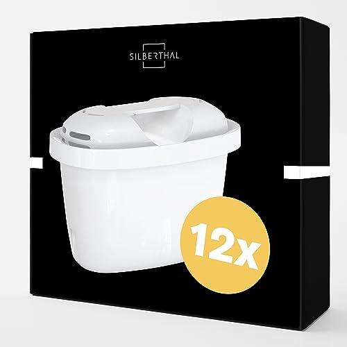 SILBERTHAL Wasserfilter Kartuschen 12er Packung - Reduziert Kalk, Chlor und Verunreinigungen - Filterkartuschen kompatibel mit Brita Maxtra und SILBERTHAL Filterkannen - 12er Pack