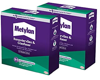 Metylan Renoviervlies & Glasfaser, Tapetenkleister & Grundierung für Renoviervlies, Glasfaser- & Raufasertapete mit Vliesrücken, Kleister für Feuchträume, 2x500g