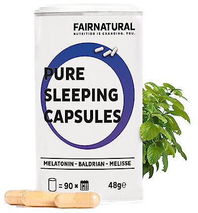 Fairnatural Melatonin Komplex Kapseln Vegan [Regional aus Deutschland] Mit Baldrian, Melisse & Passionsblume für Deine ruhige Nacht | 90 Kapseln | Clean & hochdosiert