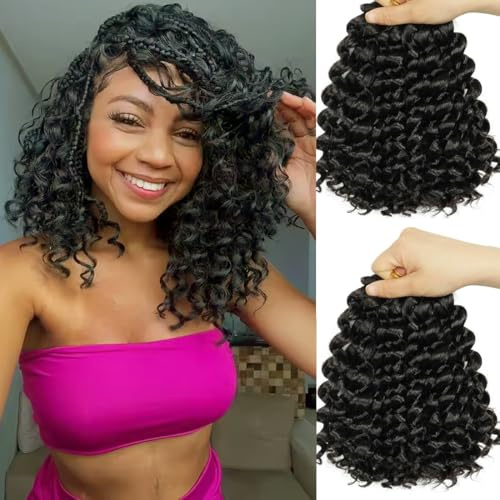 BECUS Crochet Hair Gogo Curl virkade flätor för svarta kvinnor djup våg vattenvåg lockiga förlängningar fläta flätor syntetiska hårförlängningar 2 förpackningar (naturlig svart #1B)