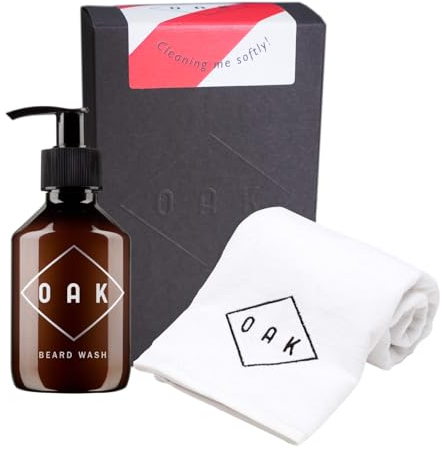 OAK GENTLE BEARD CLEANING KIT I Bartpflege Set: enthält hautschonendes BEARD WASH (200 ml) und samtiges BEARD TOWEL (40 x 50 cm). Vegane, zertifizierte Naturkosmetik aus Berlin.