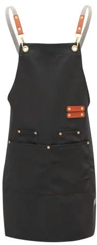 Unisex Painting Apron with 4 Pockets and Cross Back, Waterproof, Adjustable Barbecue Apron for Cooking, Baking, Kitchen, Restaurant, Cafe (Black)