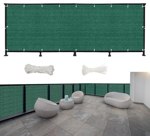 Balkon Sichtschutz 850 x 70 cm Blickdichte Wind Uv-Schutz, Sichtschutzzaun-Sichtschutz Garten-Sichtschutz, mit Kabelbinder Und Kordel, für Balkon Zaun Garten, Dunkelgrün