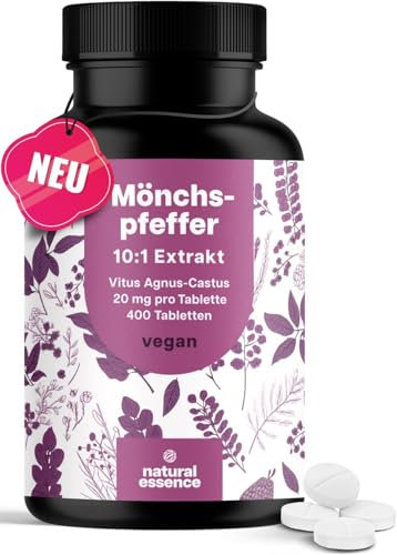 Mönchspfeffer hochdosiert - 400 Tabletten - 20mg pro Tablette - 10:1 Extrakt aus Original Agnus Castus - Nahrungsergänzungsmittel- Vegan und produziert in Deutschland Laborgeprüft