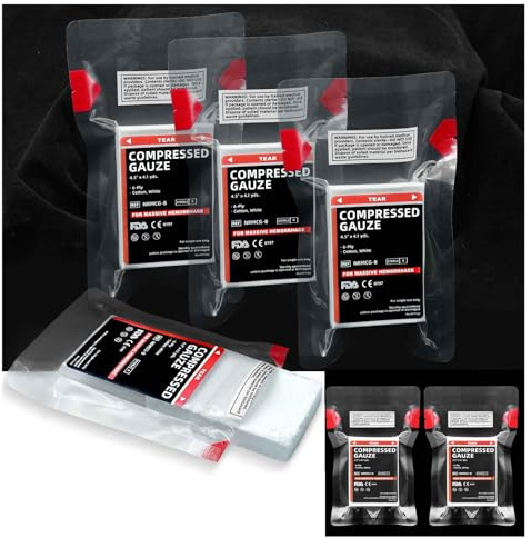 Sterile Compressed Gauze for Wound Packing, Emergency Compress Gauze Fold Bandage Roll for Home Basic First Aid Medical Ifak Tactical Outdoor (6)